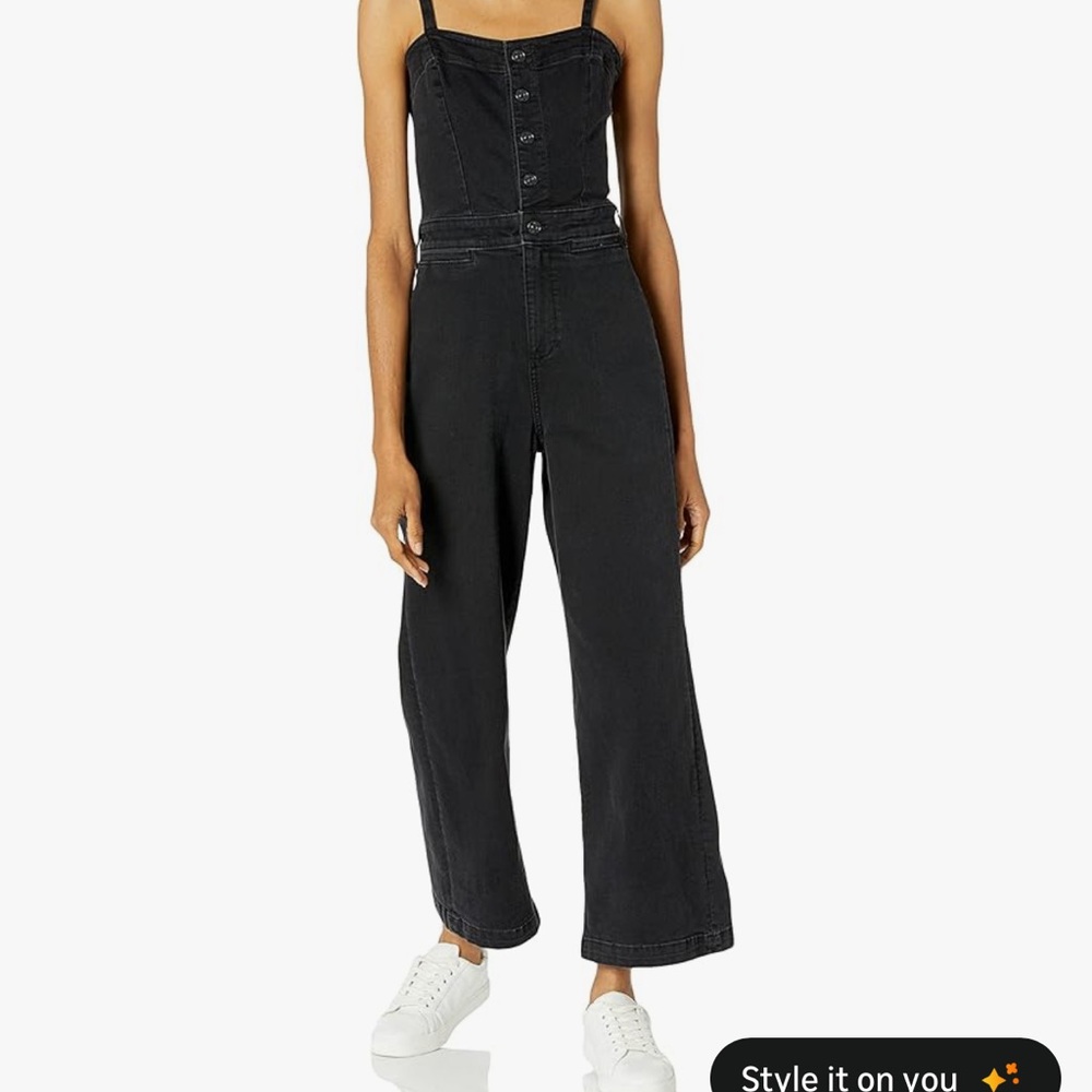 Paige Black Denim Cropped Jumpsuit - Picture 2 of 3